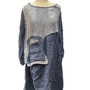 Cheyenne Women’s Long Tunic Dress Blue Gray Oversized Boho Lagenlook Size L/XL